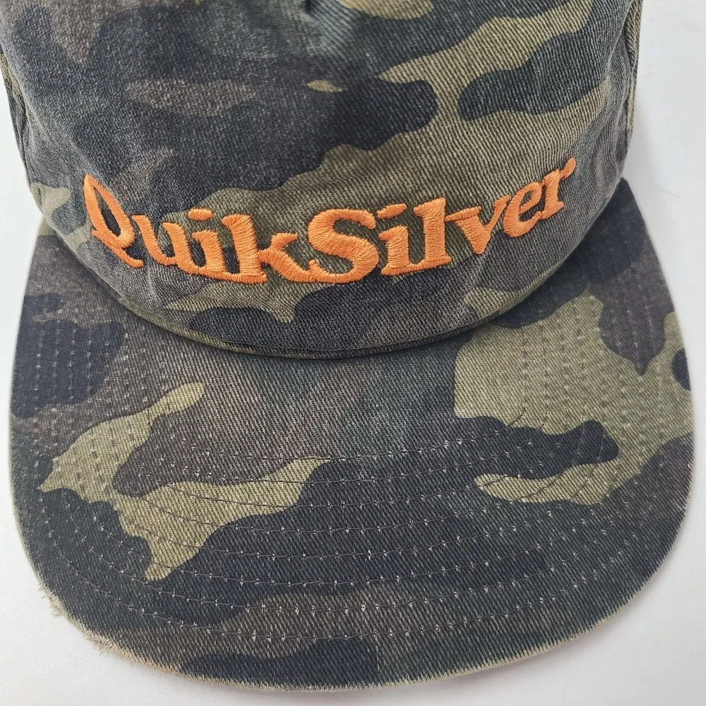 Quiksilver Hat Snapback Camo Green Brown Black Orange Logo Surf Skate Distressed
